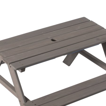 Gardenised Kids Picnic Play Table, Sandbox Table with Umbrella Hole and 2 Play Boxes with Removable Top, Gray QI004476